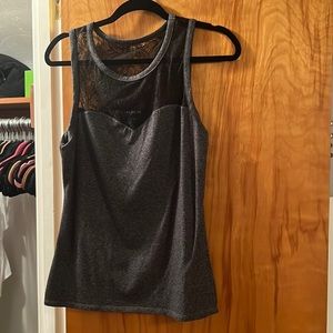 Grey express tank top with black lace detail